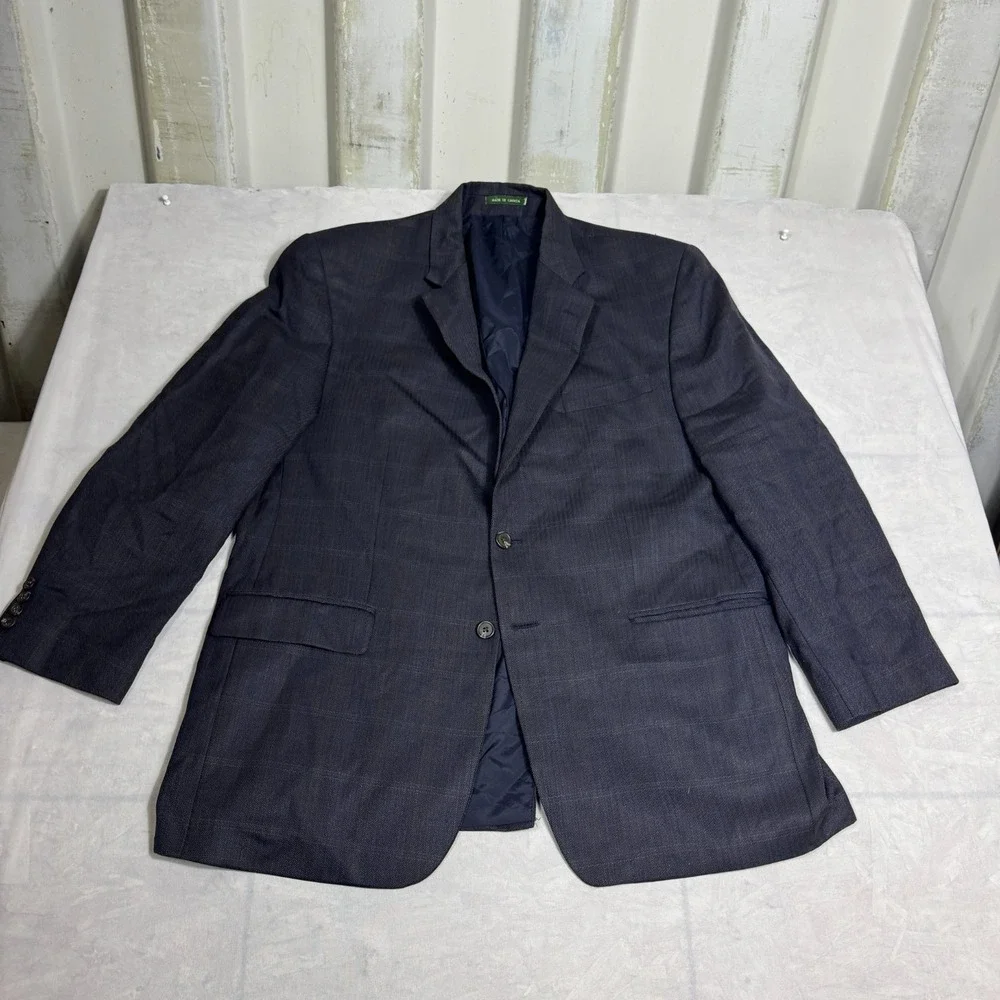 Lauren Ralph Lauren Mens Sport Coat Blazer Blue Plaid Wool Lined‎ Two Button 44R